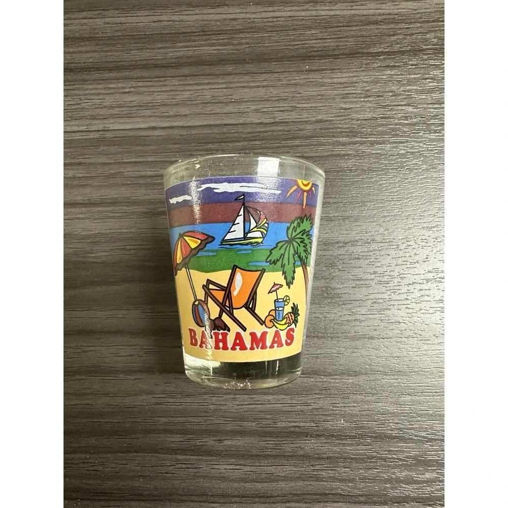 New Bahamas Beach Shot Glass Island Souvenir Palm Trees Tourist Souvenir